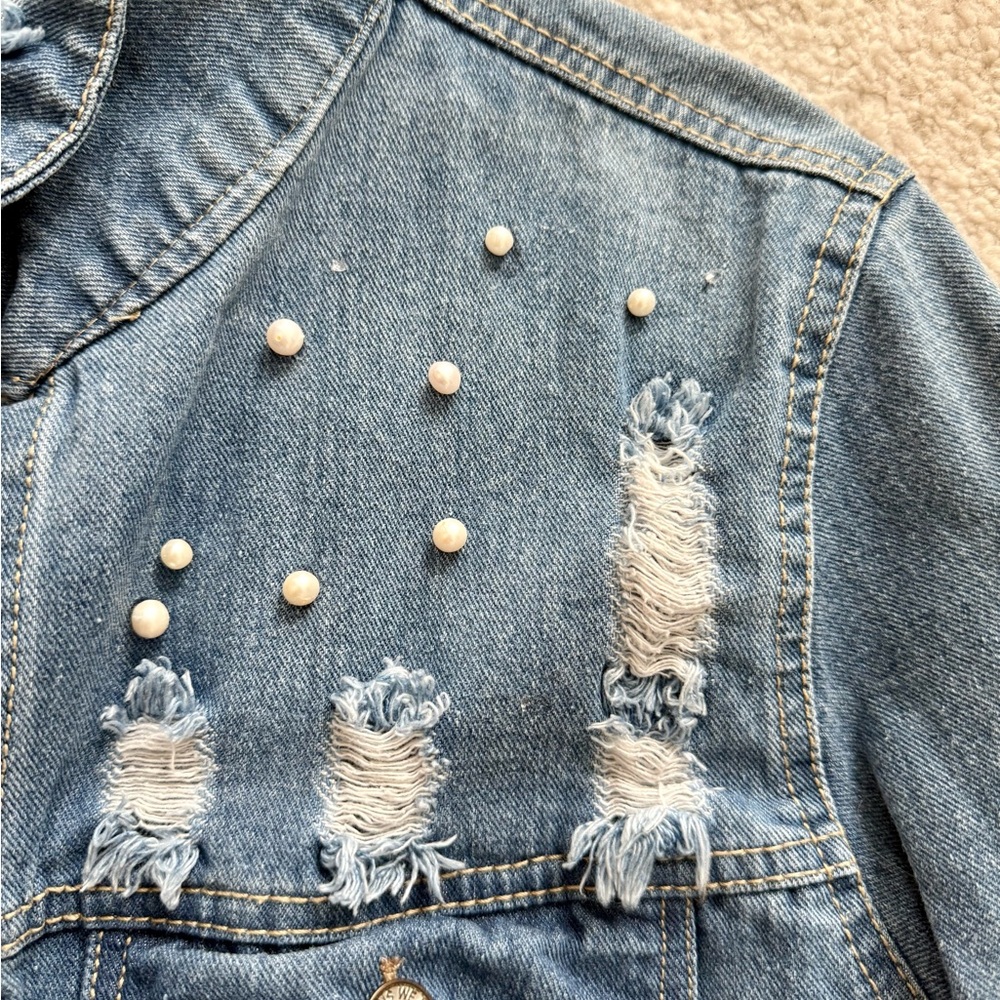 Blue Distressed Cropped Jean Jacket - Picture 4 of 8